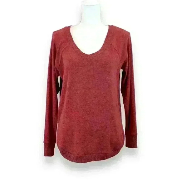Derek Heart Red Black Heather Curved Hem V Neck Long Sleeve Sweater Size Large - Picture 1 of 8